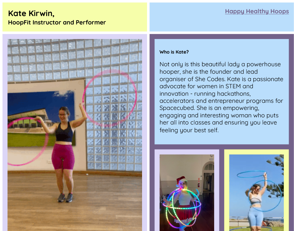 Screenshot of website about hula hooping.