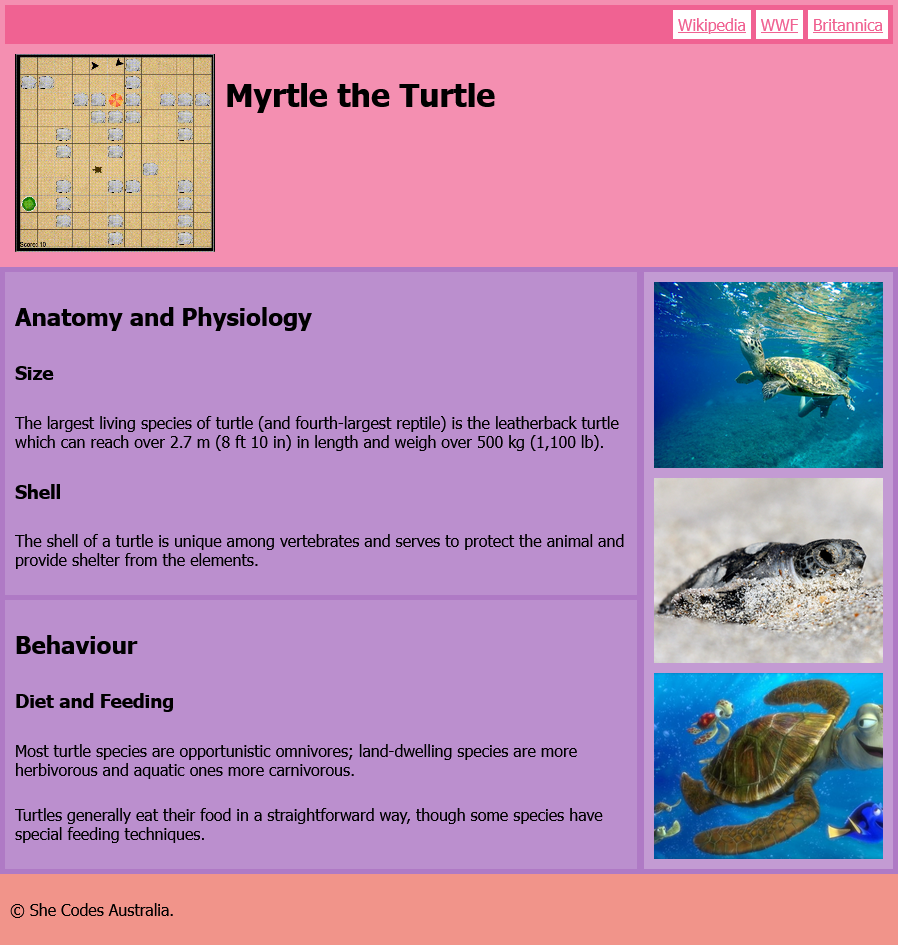 Screenshot of webpage with different background colours for each element type.