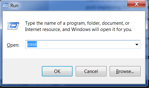 Type “cmd” in the “Run” window